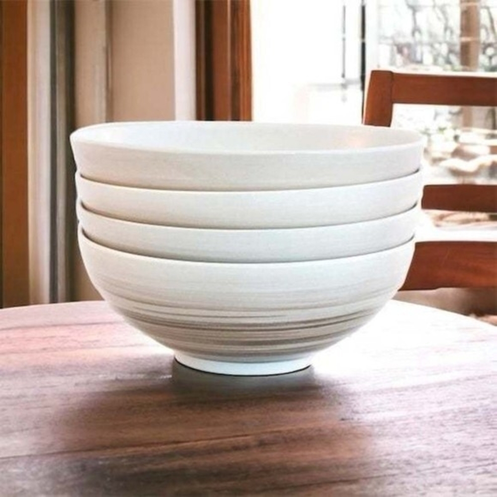 Bambeco Dakota Porcelain Birch Pattern Cereal Soup Bowls 8" Set 4 Portugal New